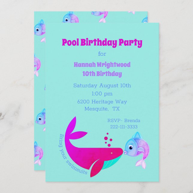 Birthday Pool Party Colourful  Invitation (Front/Back)