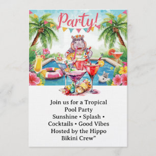 Birthday Pool party for Hippo lovers Invitation