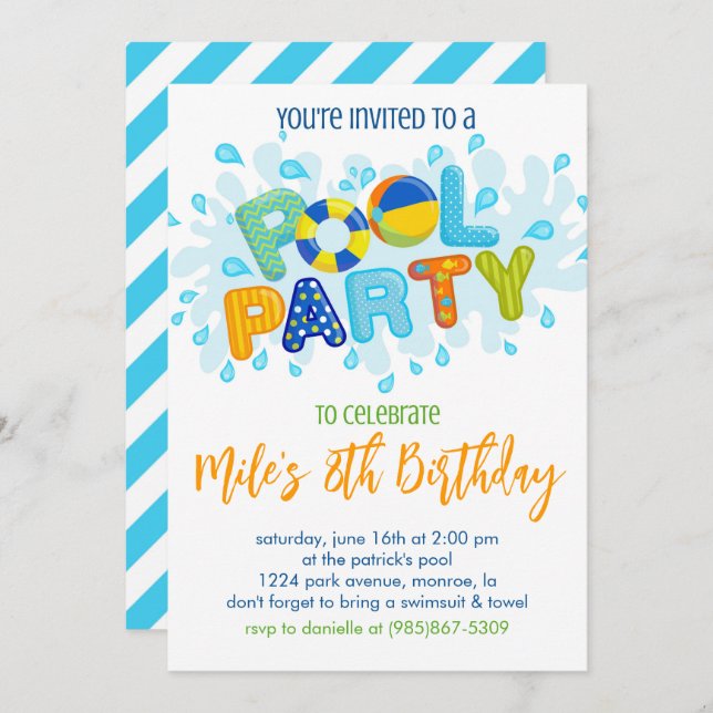 Birthday Pool Party Invitation (Front/Back)