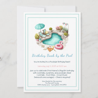 Birthday Pool Party Invitation with Cocktails 