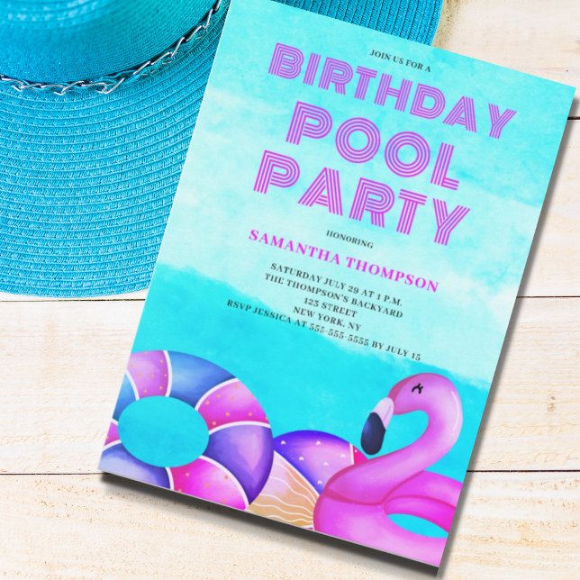 Birthday Pool Party Pink Invitation (Creator Uploaded)