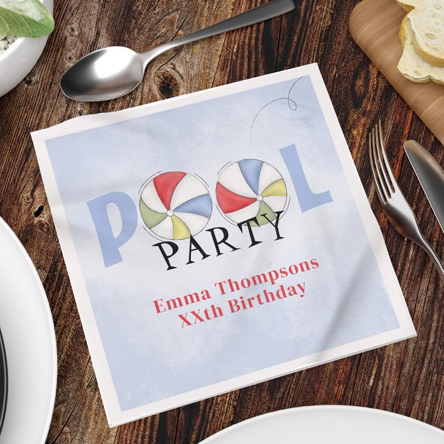 Birthday Pool Party Summer Fun Cute Beach Balls  Napkin (Creator Uploaded)