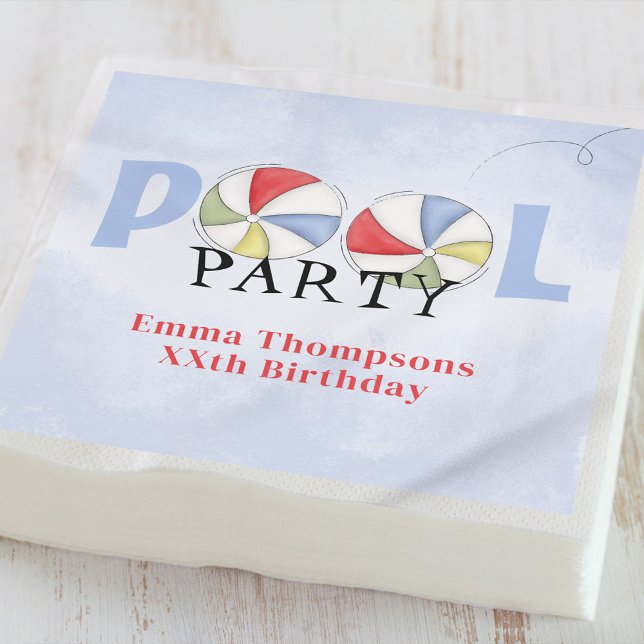 Birthday Pool Party Summer Fun Cute Beach Balls  Napkin (Creator Uploaded)