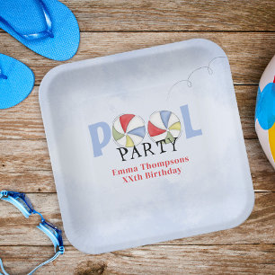 Birthday Pool Party Summer Fun Cute Beach Balls  Paper Plate