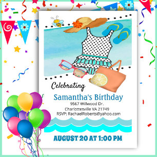 Birthday Pool Party Swimsuit Invitation