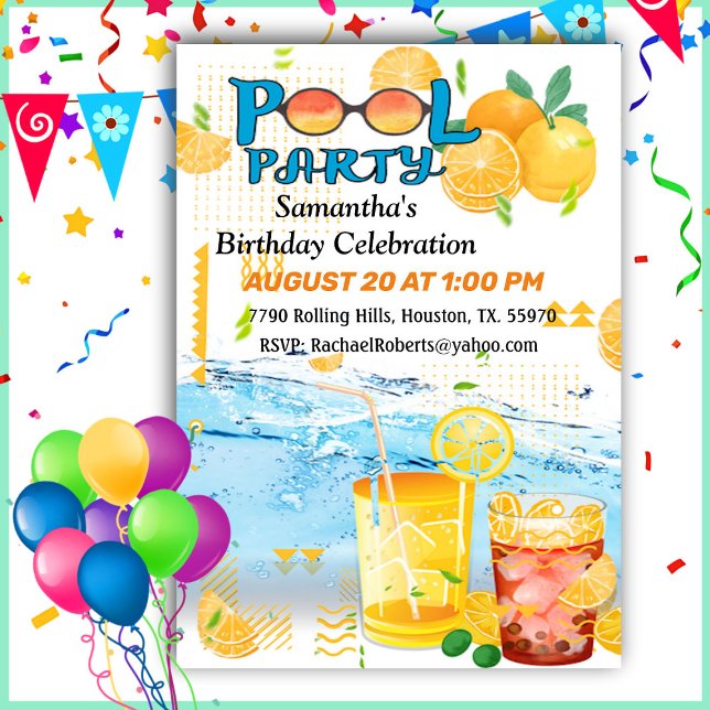 Birthday Pool Party Tropical Drinks  Invitation (Creator Uploaded)