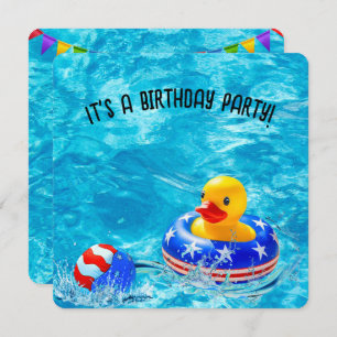 Birthday Pool Party With Yellow Duck Invitation