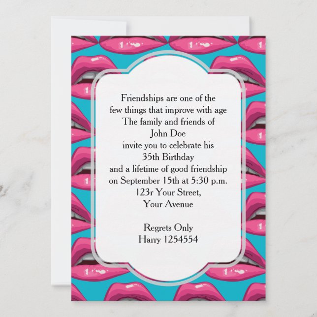 Birthday Pop Art Pink Lips Makeup Invitation (Front)