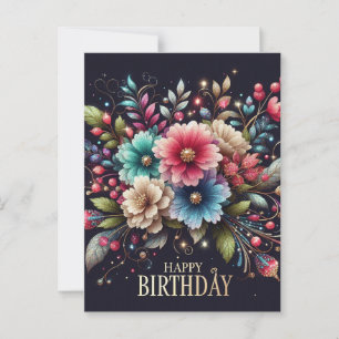 Birthday postcard : colourful floral design