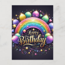 Birthday postcard - glittre rainbow 