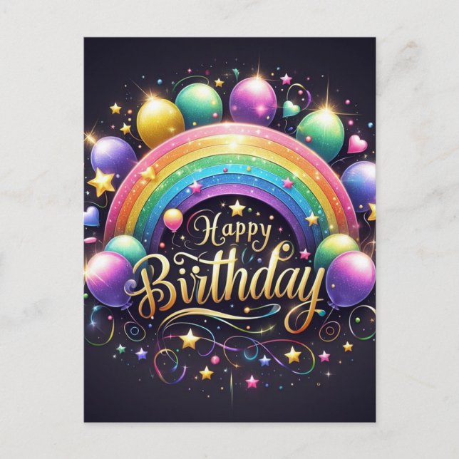 Birthday postcard - glittre rainbow  (Front)