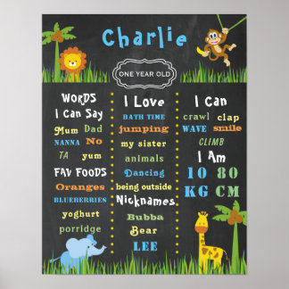 Birthday Poster Baby Jungle Theme One Party Sign