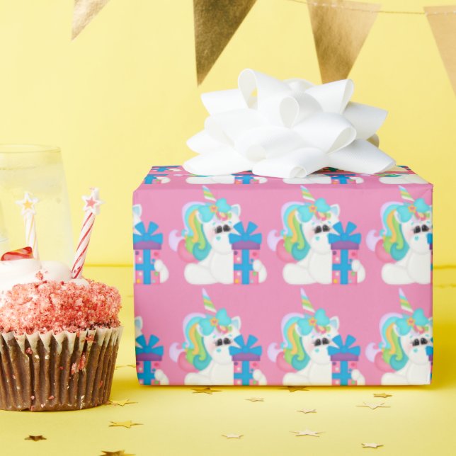 Birthday Present Unicorn girls wrapping paper (Birthday Party)