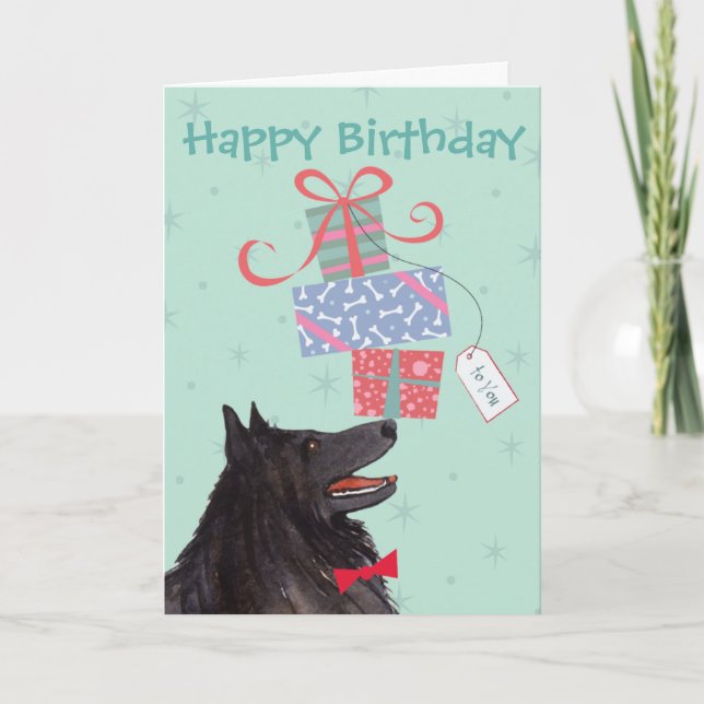 Birthday Presents Belgian Sheepdog Card (Front)
