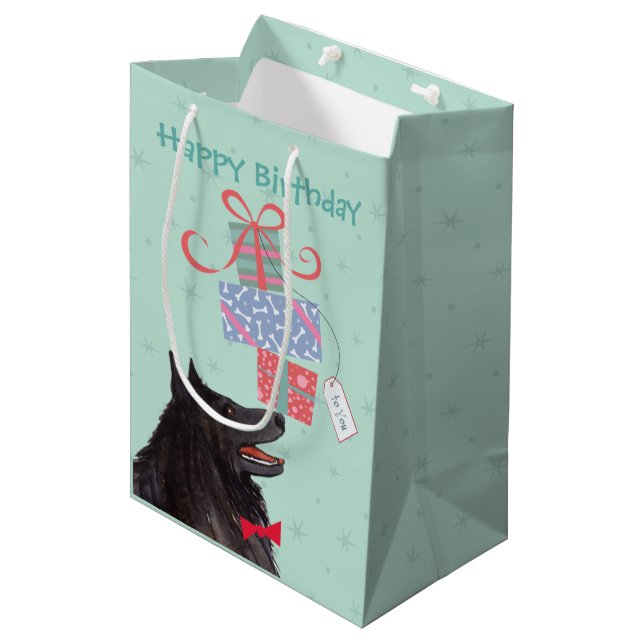 Birthday Presents Belgian Sheepdog Medium Gift Bag (Front Angled)
