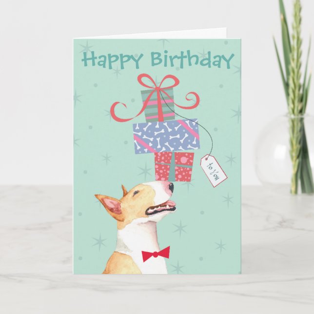 Birthday Presents Bull Terrier Card (Front)