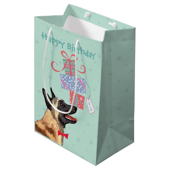 Birthday Presents Malinois Medium Gift Bag (Front Angled)
