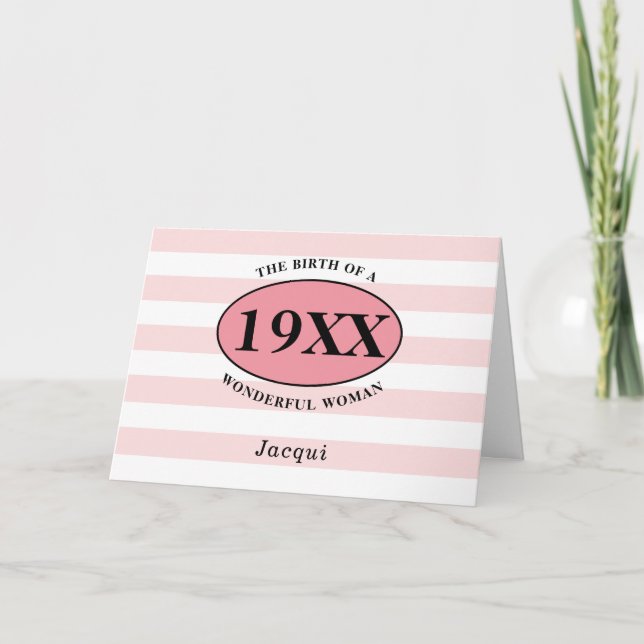 Birthday Pretty Pink Girly Striped Feminine Chic Card (Front)