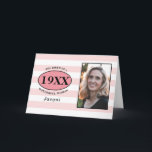 Birthday Pretty Pink Girly Striped Photo Template<br><div class="desc">Personalised birthday greeting card photo template celebrating the "Birth Of A Wonderful Woman". Add the name,  year and photo using our simple template. We also have a range of gifts and party supplies to match.</div>