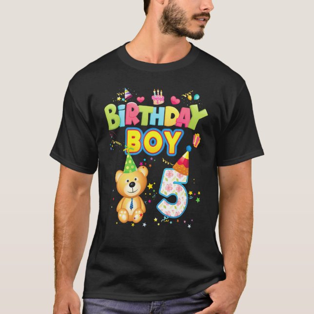 Birthday Prince 5th Cute Teddy Bear 5 Year Old Boy T-Shirt (Front)