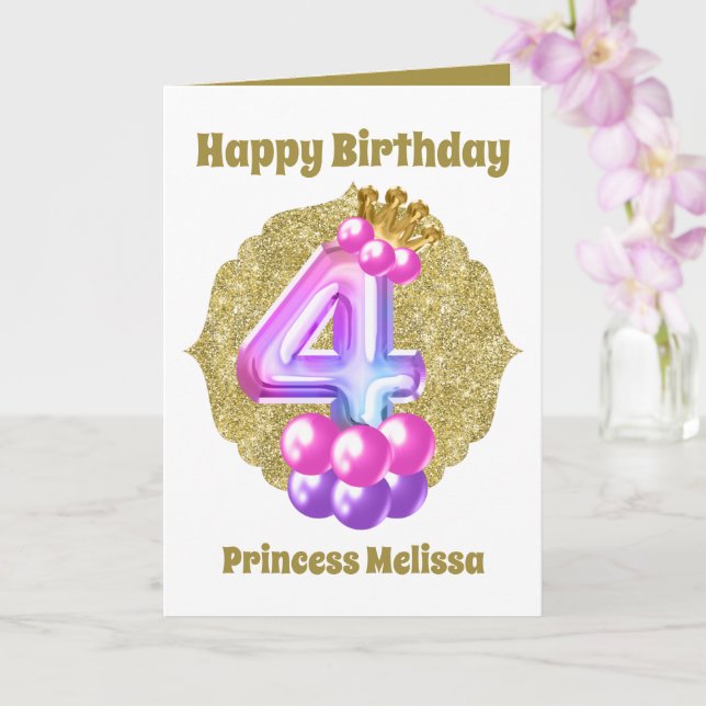 Birthday Princess 4th Birthday add name sentiment Card (Orchid)