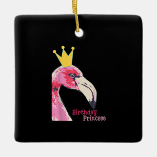 Birthday Princess Girl Flamingo Cute Flamingo Ceramic Ornament