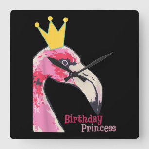 Birthday Princess Girl Flamingo Cute Flamingo Square Wall Clock