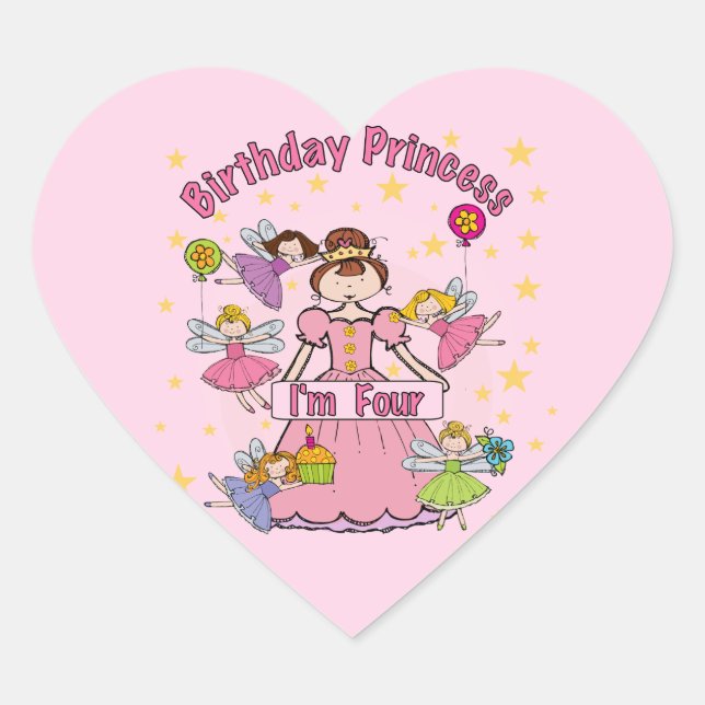 Birthday Princess I'm Four T-shirts and Gifts Heart Sticker (Front)