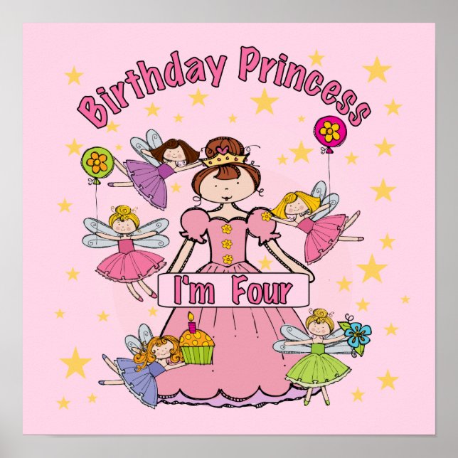 Birthday Princess I'm Four T-shirts and Gifts Poster (Front)
