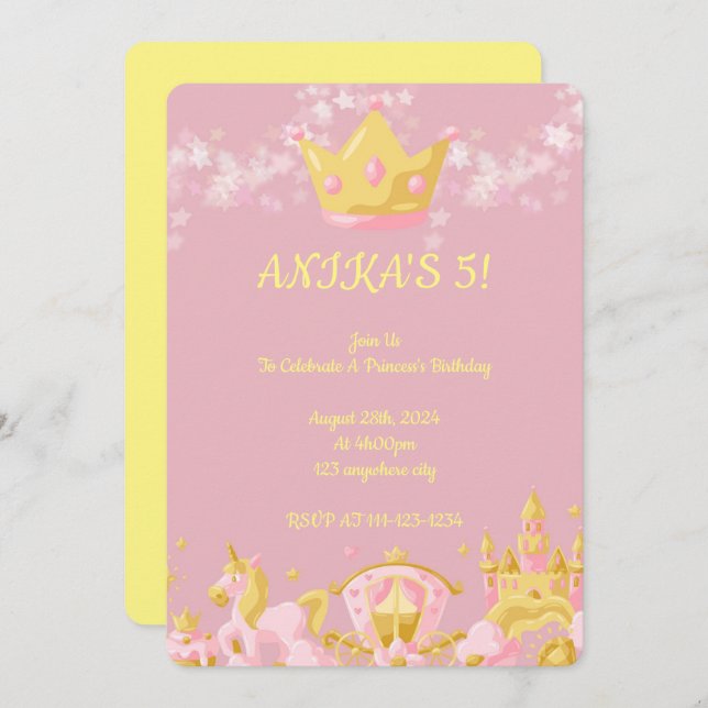 BIRTHDAY PRINCESS INVITATION PEACH COLOR (Front/Back)