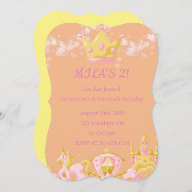 BIRTHDAY PRINCESS INVITATION PEACH COLOR (Front/Back)