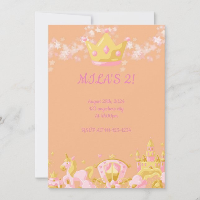 BIRTHDAY PRINCESS INVITATION PEACH COLOR (Front)
