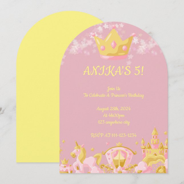 BIRTHDAY PRINCESS INVITATION PEACH COLOR (Front/Back)