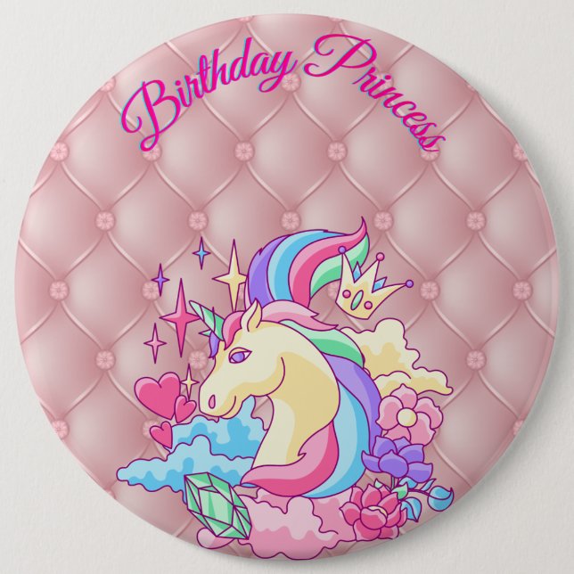 Birthday Princess Unicorn Button (Front)