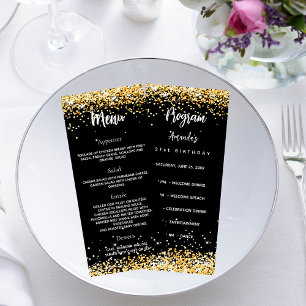 Birthday Progam Menu black gold glitter