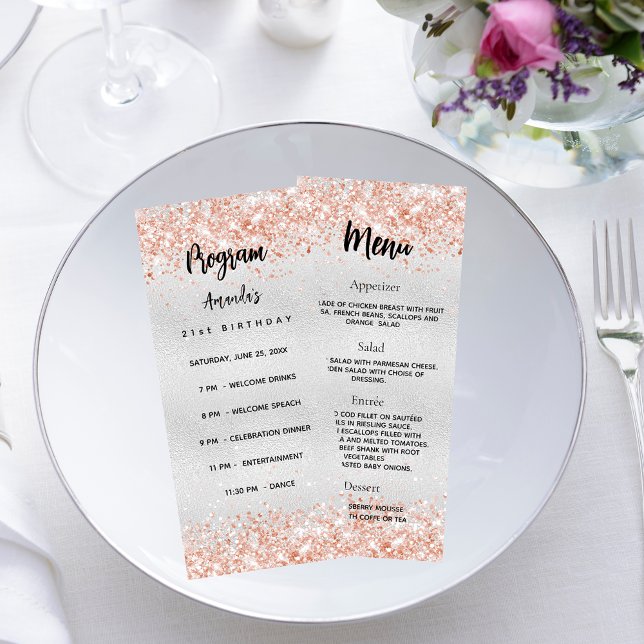 Birthday Progam Menu silver rose gold confetti (Creator Uploaded)