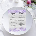 Birthday Progam Menu silver violet confetti<br><div class="desc">Birthday party program on the front and the menu on the back.  Personalise and add a name,  age,  date,  program on the front and a the menu on the back.  A stylish faux silver looking background,  decorated with violet confetti. Black coloured letters.</div>