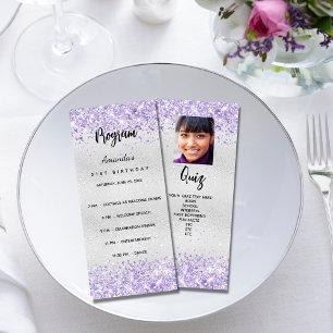 Birthday Progam Quiz silver violet photo Rack Card