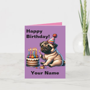 Birthday Pug Customisable Greeting Card