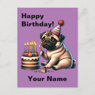Birthday Pug Customisable Greeting Postcard