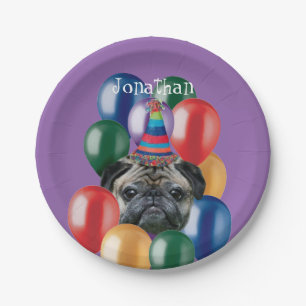Birthday Pug dog paper plate