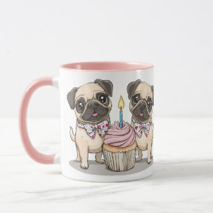 Birthday Pug Dogs Cupcake Mug