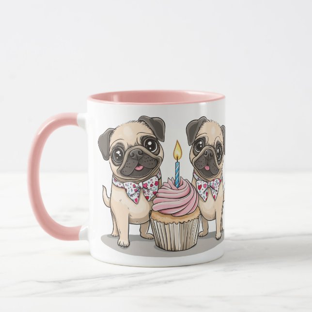 Birthday Pug Dogs Cupcake Mug (Left)