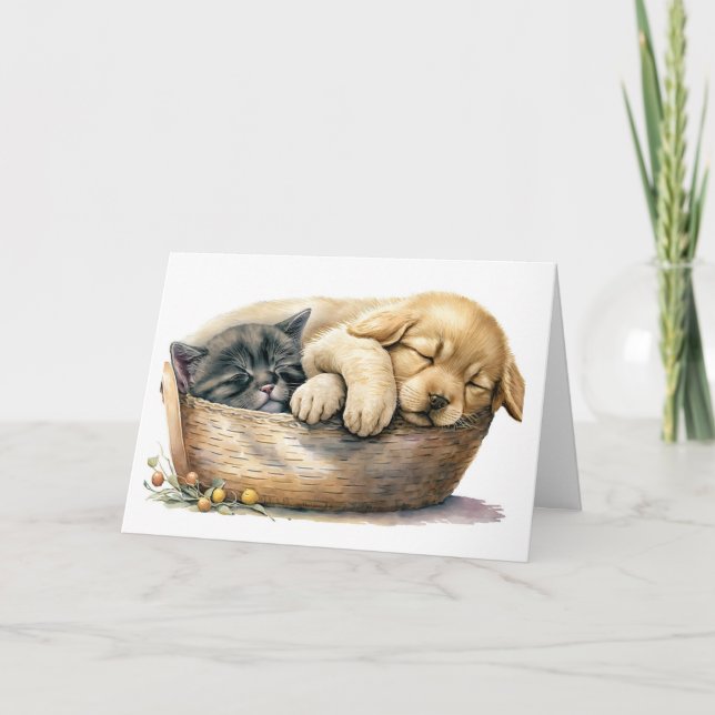 Birthday Puppy And Kitten In Basket Card (Front)
