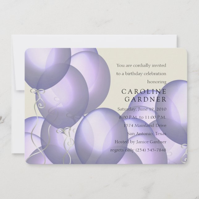 Birthday Purple Balloons Invitation (Front)