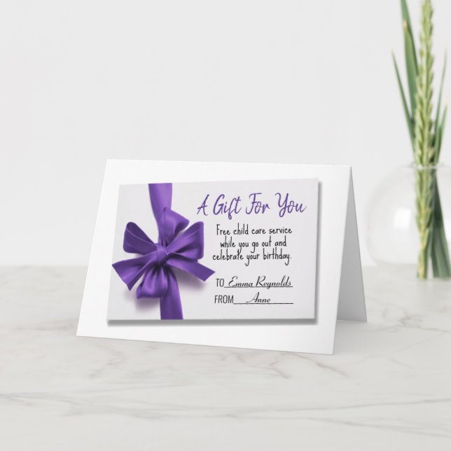 Birthday Purple Bow Gift Card (Front)