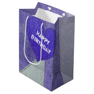 Birthday Purple Denim Heart Medium Gift Bag