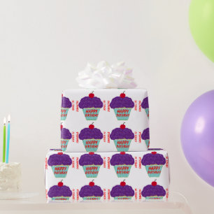 Birthday Purple Frosting Cupcake Name Age Wrapping Paper