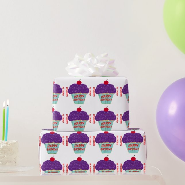 Birthday  Purple Frosting Cupcake Wrapping Paper (Party Gifts)