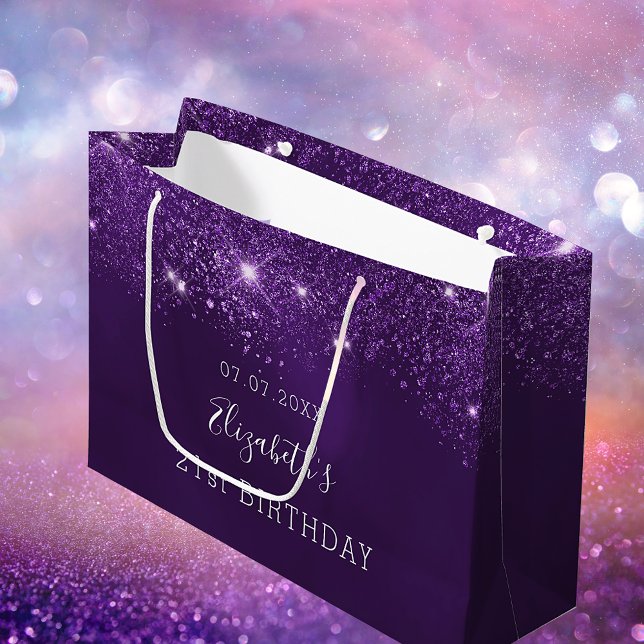 Birthday purple glitter dust monogram name large gift bag (Creator Uploaded)